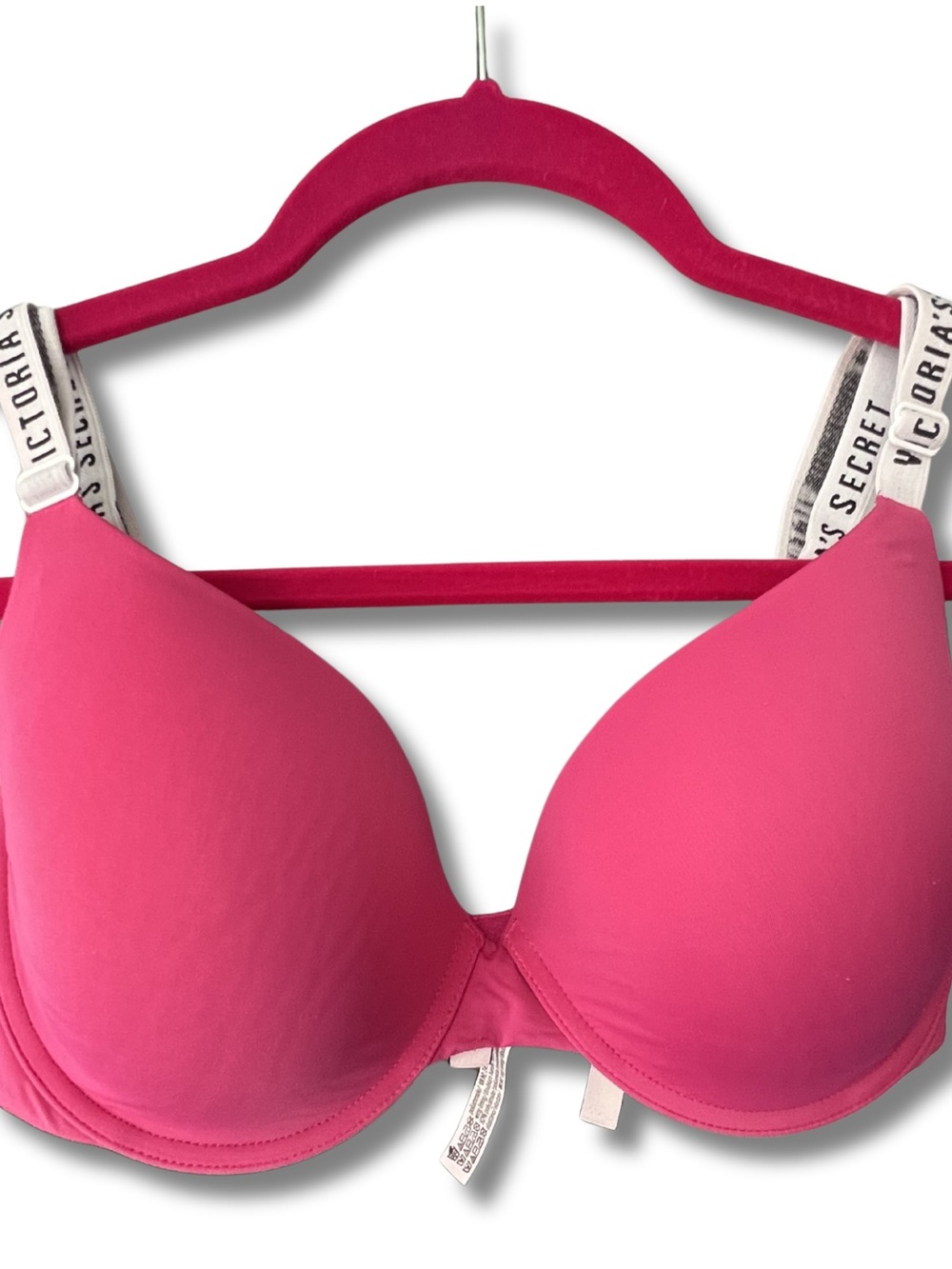 Victoria's Secret Bright Pink Lightly Lines T-Shirt Demi Bra with Logo Straps
